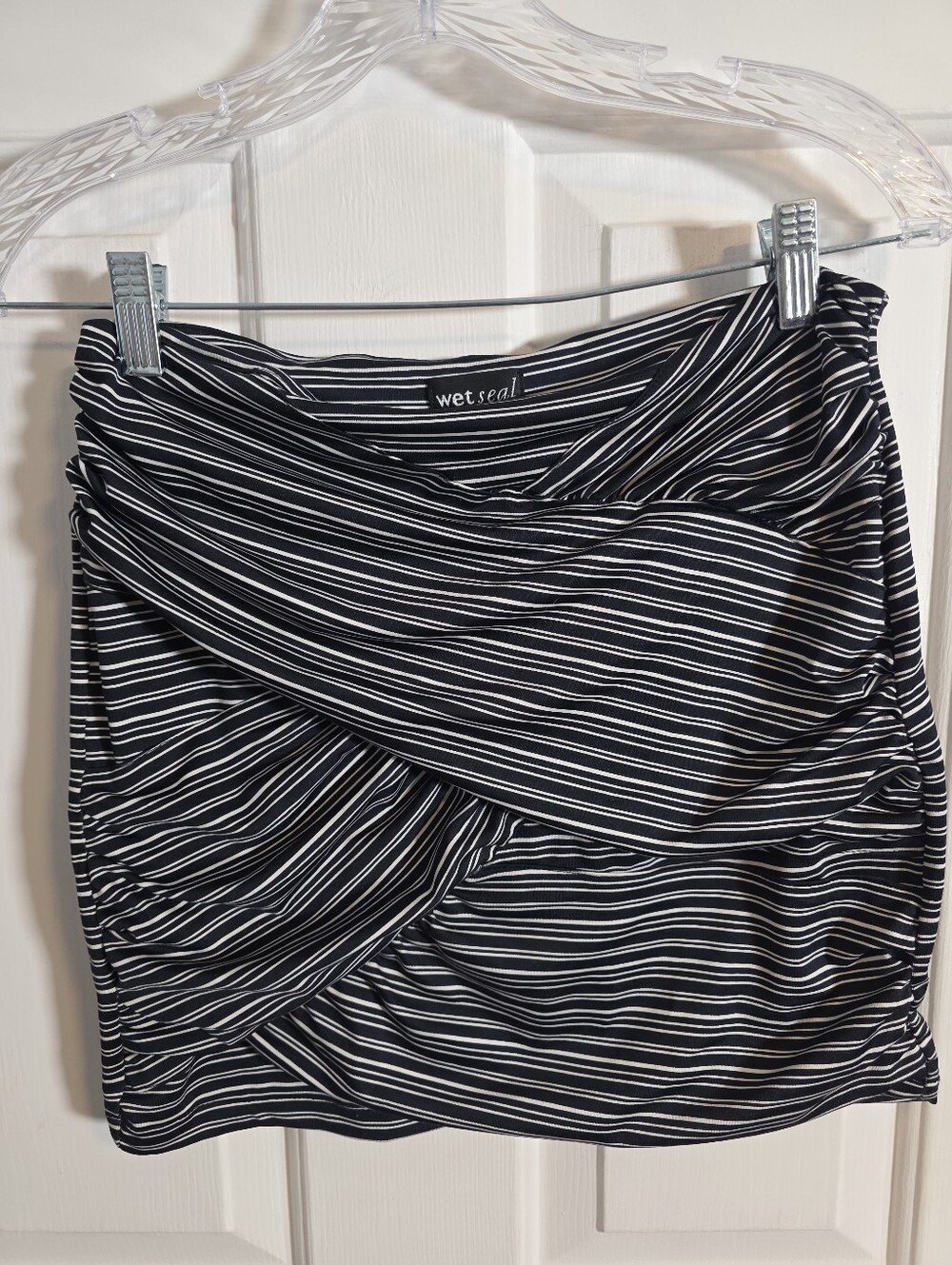 Wet Seal Black & White Striped Wrap-Front Mini Skirt Size Medium